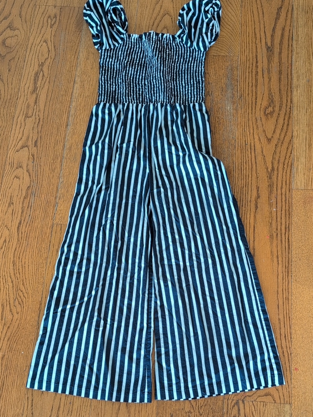 Janie and Jack Navy and White Striped Smocked Jumpsuit